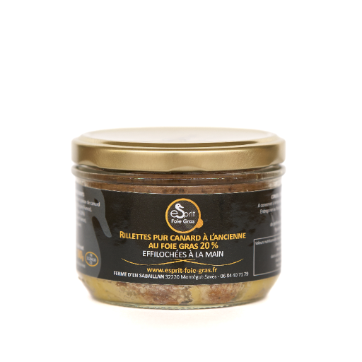 Rillettes pur canard à l’ancienne au Foie Gras 20 %